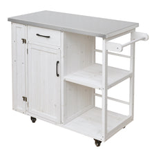 Load image into Gallery viewer, Outdoor Kitchen Island Fir Wood Prep Station Lockable Kitchen Cart with Stainless Top, Ample Storage Space, Towel and Spice Racks for Patio and Outdoor, White