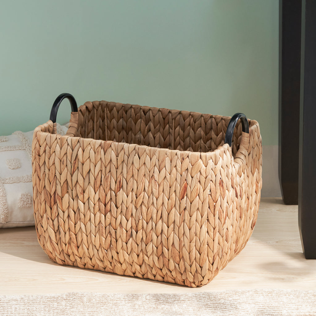 Ludmilla Rectangular Multi Purpose Water Hyacinth Woven Wicker Baskets with Handles - 16" x 12" x 13" - Natural Brown - For Towel, Toys, Magazine and Kitchen Storage