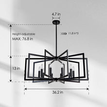 Load image into Gallery viewer, 10-Light Metal Lantern Tiered Pendant Hanging Light Fixtures, Industrial Farmhouse Adjustable Height Chandeliers for Dining Room Hallway Foyer Entryway--Matte Black (E26 Bulbs Not Included)