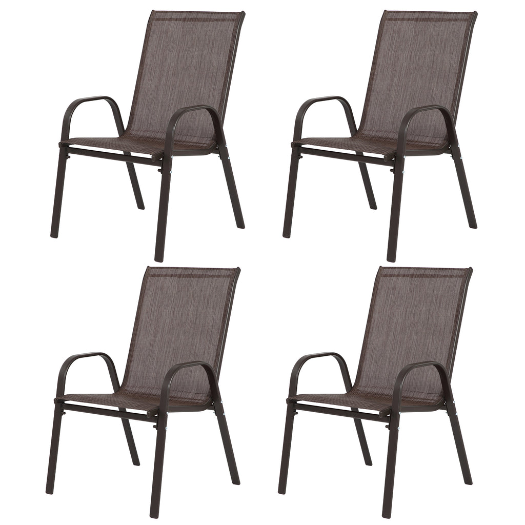 4 Piece Patio Chairs, Outdoor Camping Chairs with Breathable Textilene Fabric, Set of 4 Garden Chairs with Armrest High Backrest for Garden Patio Pool Beach Yard Space Saving ( Grey)