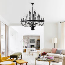 Load image into Gallery viewer, 24-Light Black Chandelier Industrial Iron Candle Chandelier Modern Suspended Farmhouse Chandeliers Pendant Light Fixtures for Dining Room Bedroom Living Room Kitchen Island Foyer E12 Bulb (NO Include)