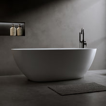 Load image into Gallery viewer, 61'' Freestanding Bathtub Resin Stone Soaking Bathtub Solid Surface Modern Tubs with Overflow and Pop-up Drain in White