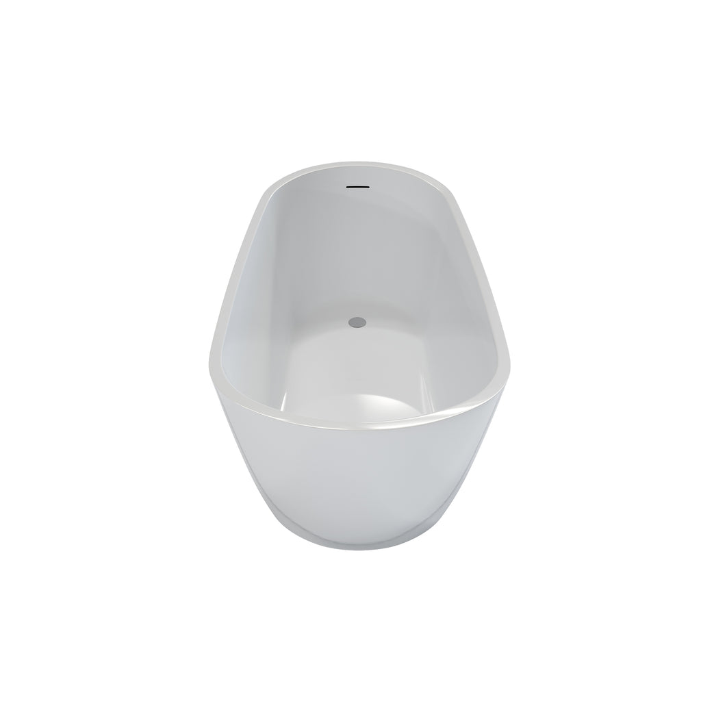 55" Acrylic Freestanding Bathtub, Deep Soaking Contemporary Stand Alone Bath Tub with Pop-up Drain & Integrated Overflow, Chrome-Finish Drain Cover, Glossy White GF-26A04-55