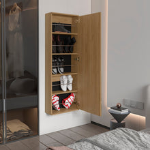Load image into Gallery viewer, Leto Wall Mounted Shoe Rack With Mirror, Single Door, Capacity For Ten Shoes Natural Oak