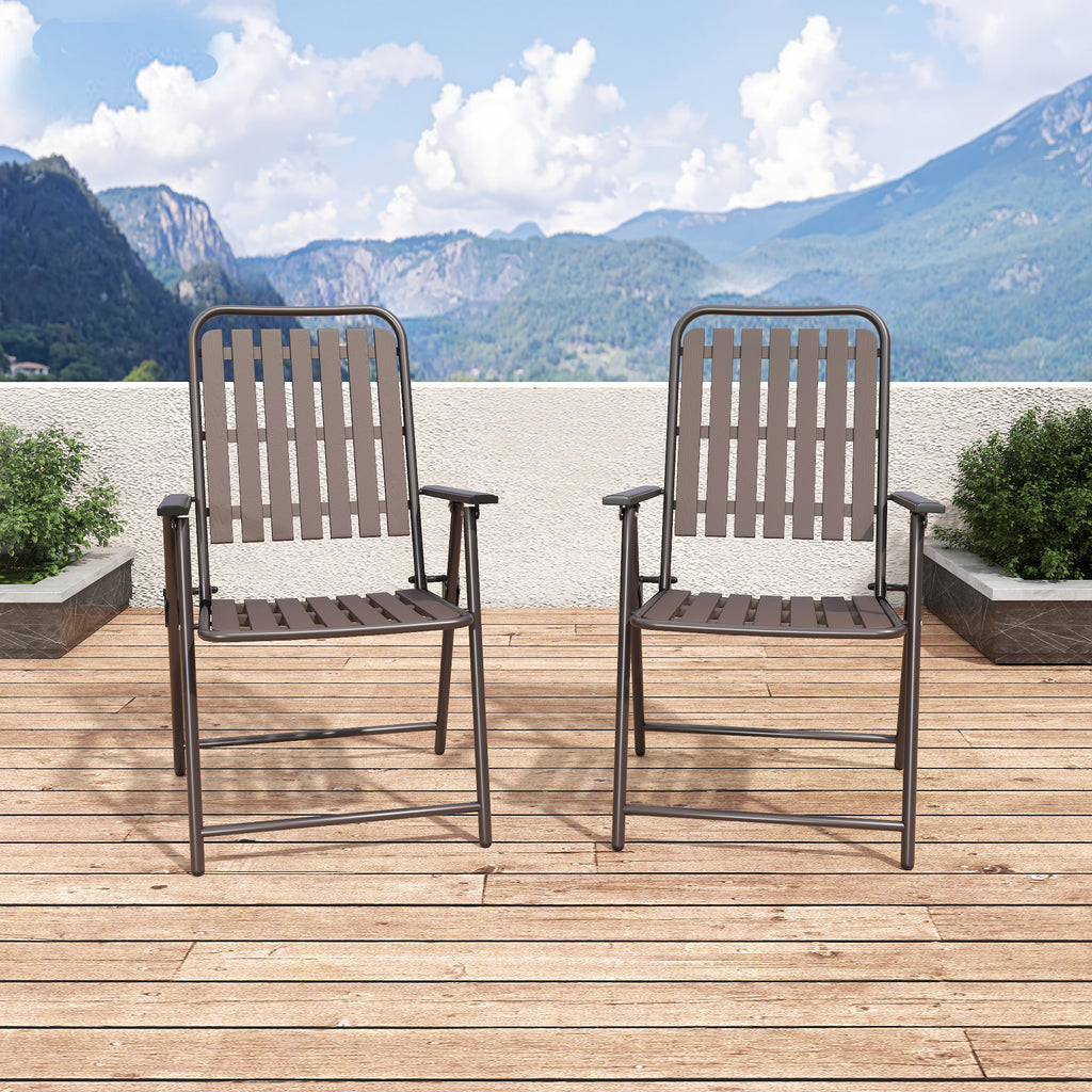 BROWN - [Instant Setup] 2-Piece Folding Chair, No Assembly Required, 350lb Capacity, Rust-Resistant & Stain-Proof for Balcony/Garden