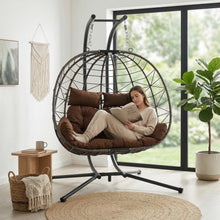 Load image into Gallery viewer, Double Hanging Egg Chair wth Stand, Patio Hammock Swing Chair with Cushion Loveseat for Bedroom, Balcony, Garden, Indoor, Outdoor,(Grey)