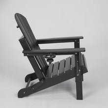Load image into Gallery viewer, HDPE Folding Adirondack Chair with Dual Cup Holder - Composite Adirondack Chair with Wood Texture- Black