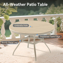 Load image into Gallery viewer, Outdoor Round Patio Dining Table for 6-7, All Weather Metal Dining Table with Umbrella Hole for Deck Lawn Garden Backyard, Sandstone Color