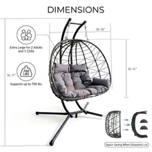 Load image into Gallery viewer, Double Hanging Egg Chair wth Stand, Patio Hammock Swing Chair with Cushion Loveseat for Bedroom, Balcony, Garden, Indoor, Outdoor,(Grey)
