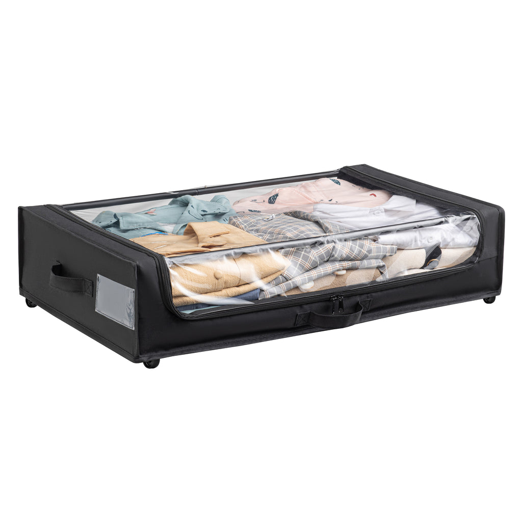 Set of 2 Under-Bed Rolling Storage Container with Transparent Cover, Versatile Space-Saving Design, and Smooth-Glide Multi-Directional Wheels – Ideal for Organizing Clothes, Shoes, and More
