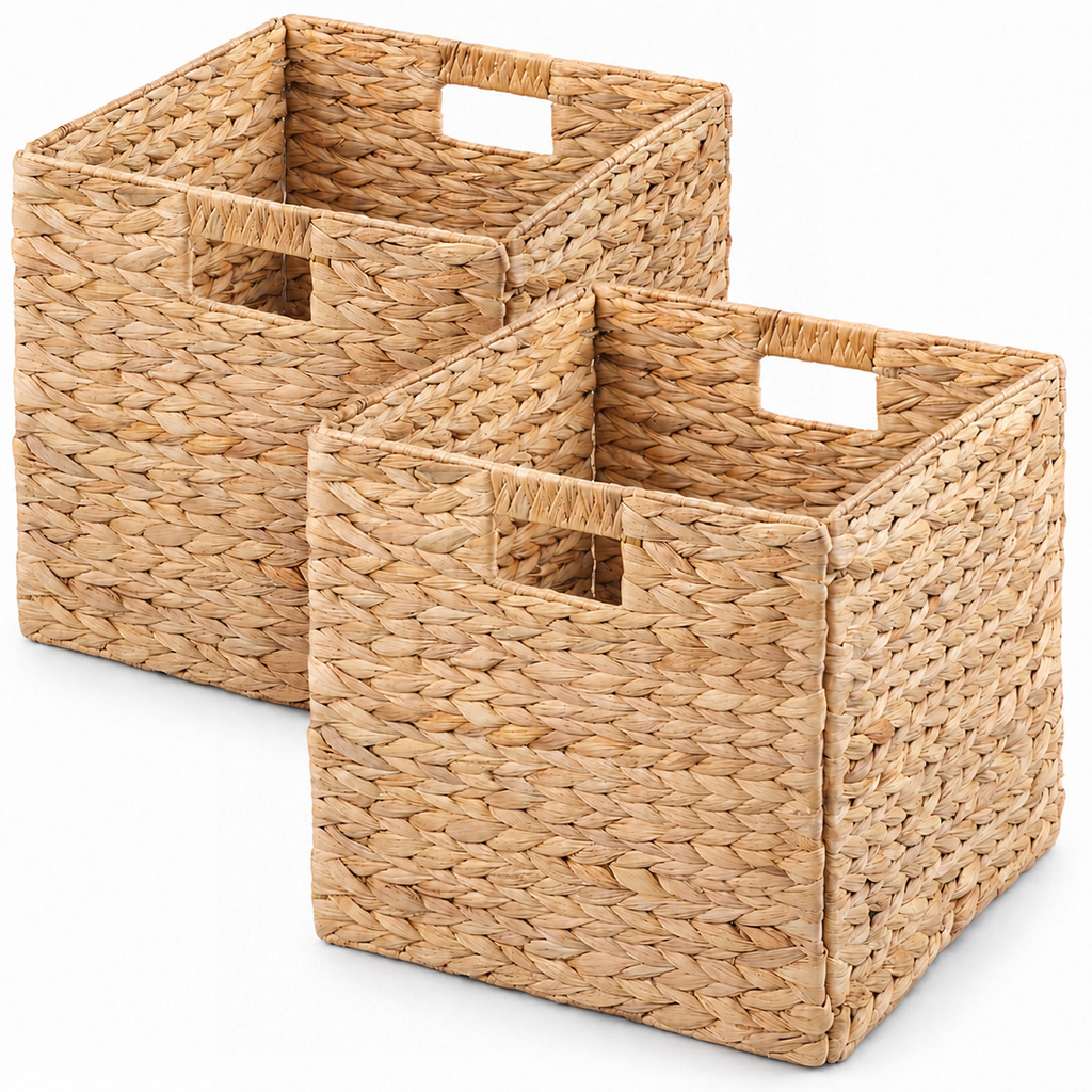 Ludmilla Rectangular Multi Purpose Water Hyacinth Woven Wicker Baskets with Handles - 16" x 12" x 13" - Natural Brown - For Towel, Toys, Magazine and Kitchen Storage