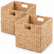 Load image into Gallery viewer, Ludmilla Rectangular Multi Purpose Water Hyacinth Woven Wicker Baskets with Handles - 16" x 12" x 13" - Natural Brown - For Towel, Toys, Magazine and Kitchen Storage