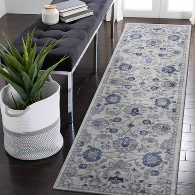 MARFI Collection 2.2X8. Blue / Silver / Oriental Runner Rug Modern, Contemporary, Non-Shedding & Easy to Clean, Ideal for Living Room, Bedroom, Dining Space, 96*26 inch