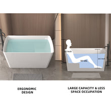 Load image into Gallery viewer, 47" Acrylic Freestanding Bathtub with seat: Spacious rectangle Shape, Gloss White Finish,Invisible Overflow &amp; Chrome Pop-Up Drain Cupc Certificate