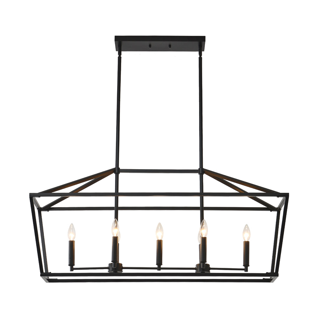7-Light Farmhouse Kitchen Island Lighting,5 Light Industrial Linear Chandelier for Dining Room Metal Matte Black Finish Hanging Pendant Light Fixture for Bedroom Living Room Hallway Conference Room