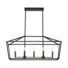 Load image into Gallery viewer, 7-Light Farmhouse Kitchen Island Lighting,5 Light Industrial Linear Chandelier for Dining Room Metal Matte Black Finish Hanging Pendant Light Fixture for Bedroom Living Room Hallway Conference Room