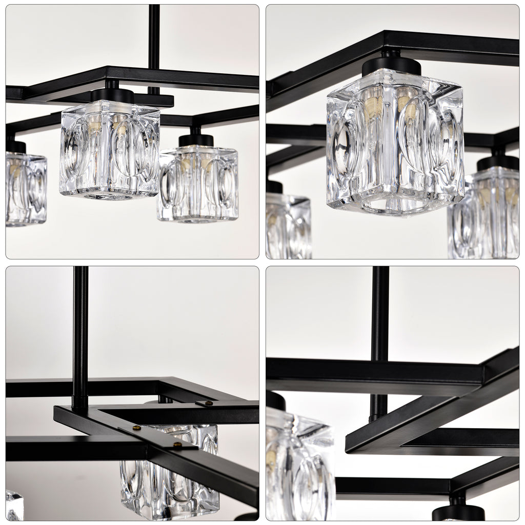 Matte Black Crystal  Chandelier for Dining Room, 8-Light Kitchen Chandelier Light Fixture Modern Metal Industrial  Chandeliers for Farmhouse Entryway Living Room (8*G9 Bulbs Included)