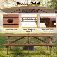 Load image into Gallery viewer, 8 Person Brown Wooden Picnic Table, Outdoor Camping Dining Table with 2 Seats, Garden, DIY with 2 Built-in Benches, 2220lb Capacity