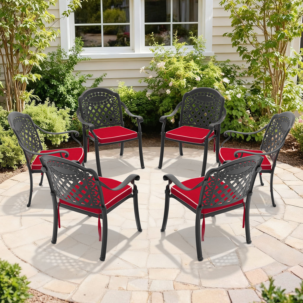 Cast Aluminum Patio Dining Chair 2PCS With Black Frame and Blue Cushions (same sku: W171091759)