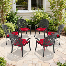 Load image into Gallery viewer, Cast Aluminum Patio Dining Chair 2PCS With Black Frame and Blue Cushions (same sku: W171091759)