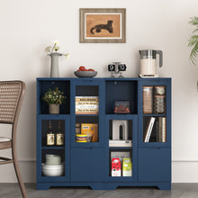 Load image into Gallery viewer, MDF painted Cabinet with Glass Doors and drawer, open storage space, Navy Blue, Bedroom, Living room