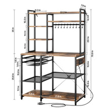 Load image into Gallery viewer, Kitchen Bakers Rack, 5 ft Power Cable Bakers Rack with Power Outlet, Kitchen Stand with X-Shaped Support Bar, 10 S-Shaped Hooks, Coffee Bar Stand for Dishes, Spice Bottles, Built-In Power Strip