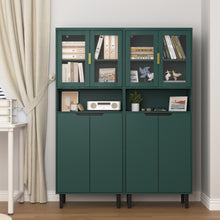 Load image into Gallery viewer, Tempered Glass Door Tall Storage Bookcase with adjustable board, 4 doors MDF painting finished cabinet, Green, Living room Bedroom storage