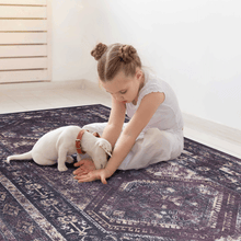 Load image into Gallery viewer, MAVAL Black Washable Rug 2' x 3' Doormat Rug (Black+Burgundy, 2' x 3') Modern, Contemporary, Non-Shedding &amp; Easy to Clean, Ideal for Living Room, Bedroom, Dining Space, 36*24 inch