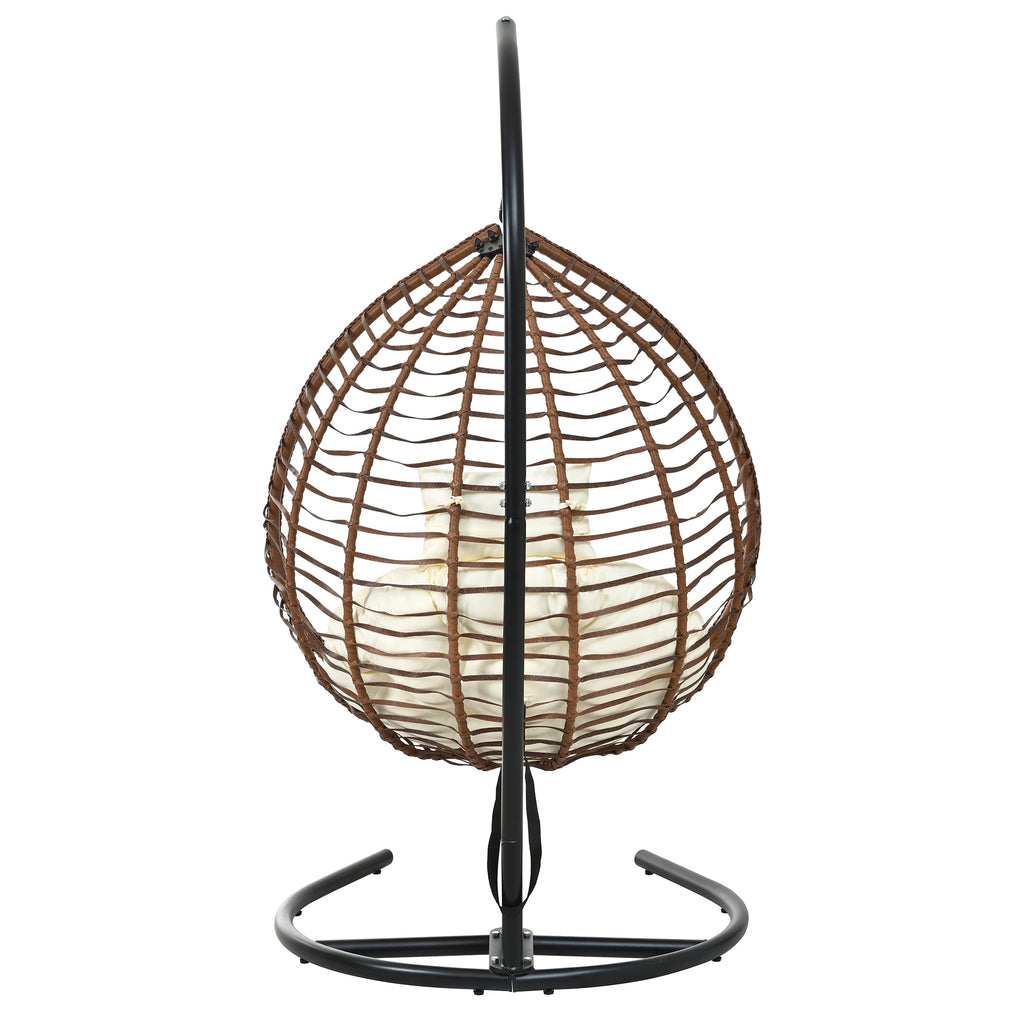 U_STYLE Indoor Outdoor Hanging Hammock Chair with Stand, Foldable Rattan Egg Swing Chair with Iron Frame and Plush Cushion & Removable Headrest,Suitable for Porch Garden,Balcony,Indoor