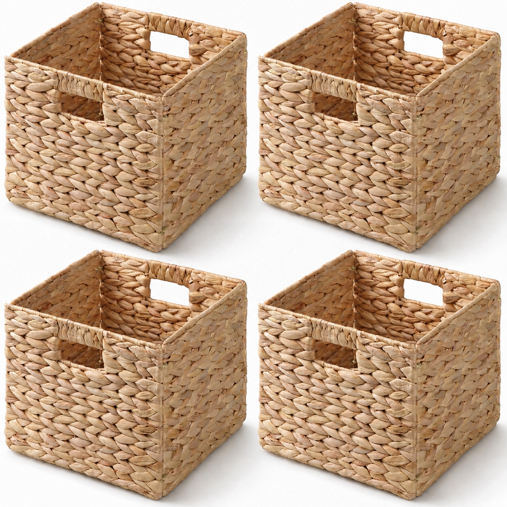 Ludmilla Rectangular Multi Purpose Water Hyacinth Woven Wicker Baskets with Handles - 16" x 12" x 13" - Natural Brown - For Towel, Toys, Magazine and Kitchen Storage