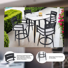 Load image into Gallery viewer, Modern Outdoor 2-Piece Swivel Bar Chairs – Aluminum Frame with Ember Black, 360° Swivel, Ergonomic Backrest &amp; Armrests, Tapered Legs, Sunbrella Cushion, Weather-Resistant &amp; Durable Patio Bar Stool