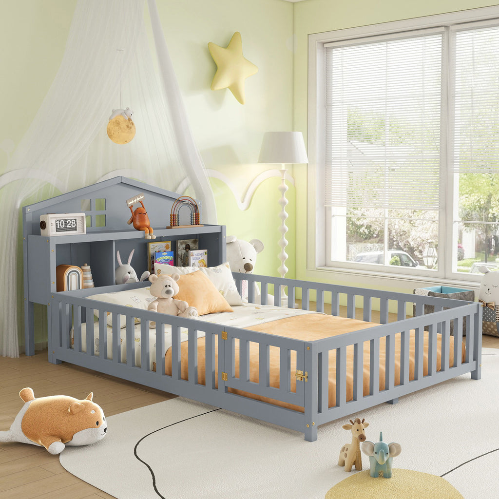 Headboard Storage Cabinet for Full-size Montessori Floor Bed Natural,Freely collocation
