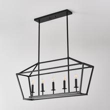 Load image into Gallery viewer, 5-Light Farmhouse Kitchen Island Lighting,5 Light Industrial Linear Chandelier for Dining Room Metal Matte Black Finish Hanging Pendant Light Fixture for Bedroom Living Room Hallway Conference Room