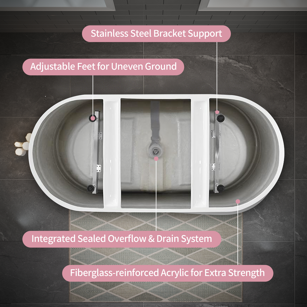 55" Acrylic Freestanding Bathtub, Deep Soaking Contemporary Stand Alone Bath Tub with Pop-up Drain & Integrated Overflow, Chrome-Finish Drain Cover, Glossy White GF-26A04-55