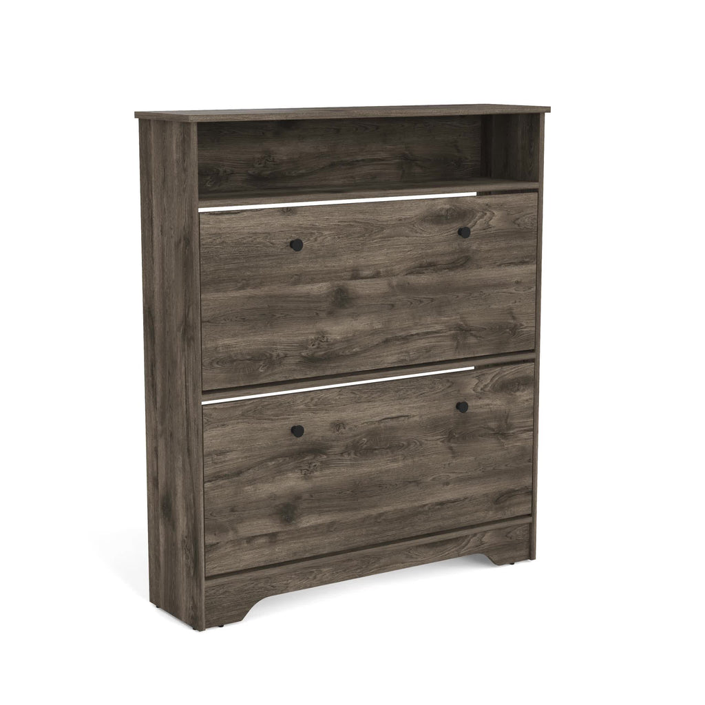 Calgary Shoe Rack, Superior Top, One Open Shelf, Two Extendable Shelves -Dark Brown