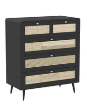 Load image into Gallery viewer, 4 Drawer Dresser, Modern Rattan Dresser Chest with Wide Drawers and Metal Handles, Farmhouse Wood Storage Chest of Drawers for Bedroom, Living Room, Hallway, Entryway
