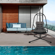 Load image into Gallery viewer, Swing Egg Chair with Stand Indoor Outdoor Wicker Rattan Patio Basket Hanging Chair with C Type bracket , with cushion and pillow,Patio Wicker folding Hanging Chair( Special construction cup holder