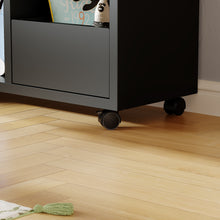 Load image into Gallery viewer, Rolling Toy Storage Cabinet on Wheels - Black Iron Playroom Organizer with Open Cubbies and Closed Cabinets, Sturdy Metal Storage Furniture for Bedroom &amp; Home