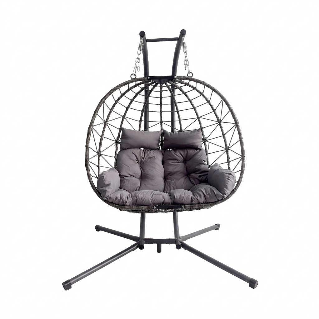Double Hanging Egg Chair wth Stand, Patio Hammock Swing Chair with Cushion Loveseat for Bedroom, Balcony, Garden, Indoor, Outdoor,(Grey)