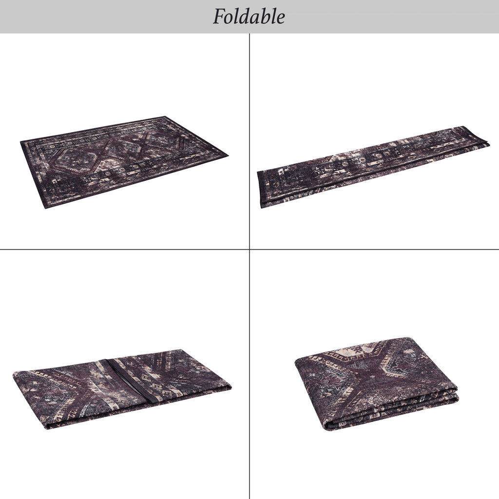 MAVAL Black Washable Rug 2' x 3' Doormat Rug (Black+Burgundy, 2' x 3') Modern, Contemporary, Non-Shedding & Easy to Clean, Ideal for Living Room, Bedroom, Dining Space, 36*24 inch