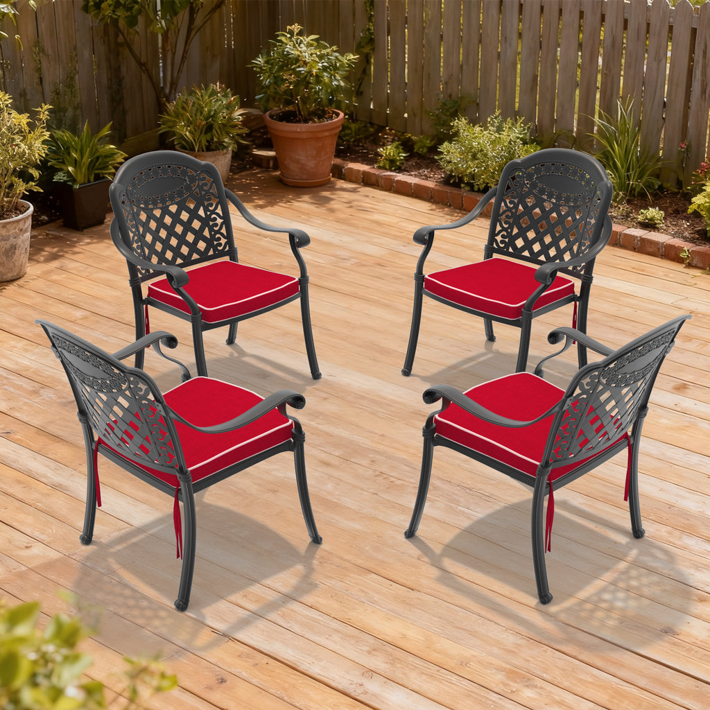 Cast Aluminum Patio Dining Chair 2PCS With Black Frame and Blue Cushions (same sku: W171091759)