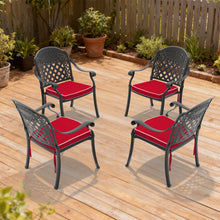 Load image into Gallery viewer, Cast Aluminum Patio Dining Chair 2PCS With Black Frame and Blue Cushions (same sku: W171091759)