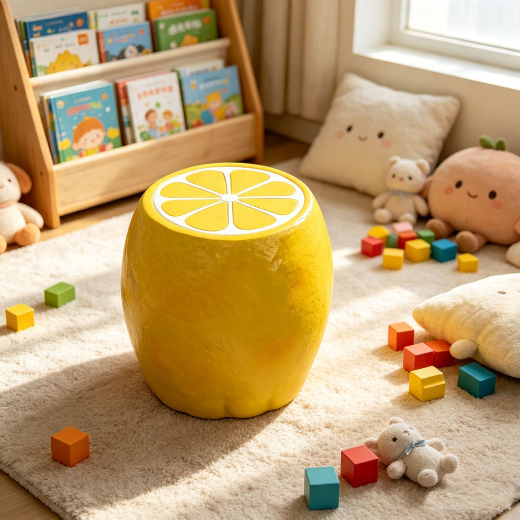 Yellow Lemon Fruit Stool, 14"Oversized Resin Stool, Side Table, Home Decor Plant Stand Garden Indoor Outdoor Decorations, Multi-Purpose Innovative Garden Furniture