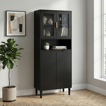Load image into Gallery viewer, Tempered Glass Door Tall Storage Bookcase with adjustable board, 4 doors MDF painting finished cabinet, Green, Living room Bedroom storage