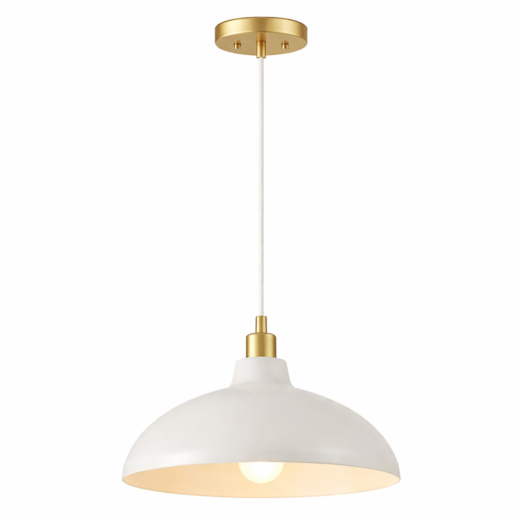 Astral Single Light White Pendant Lamp with Golder Brass Finish for Entrance Kitchen Island 14"D × 8"H
