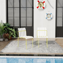Load image into Gallery viewer, Summer - 4-Pack Modern Striped Color Block Chairs - Waterproof PP Seat &amp; Sturdy Metal Legs, Indoor/Outdoor Dining Set for Patio, Balcony, Café (White &amp; Yellow)