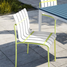 Load image into Gallery viewer, Summer - 4-Pack Modern Striped Color Block Chairs - Waterproof PP Seat &amp; Sturdy Metal Legs, Indoor/Outdoor Dining Set for Patio, Balcony, Café (White &amp; Yellow)