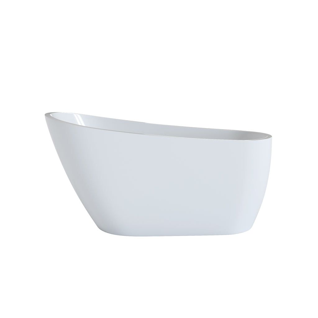 55" Acrylic Freestanding Bathtub, Deep Soaking Contemporary Stand Alone Bath Tub with Pop-up Drain & Integrated Overflow, Chrome-Finish Drain Cover, Glossy White GF-26A04-55