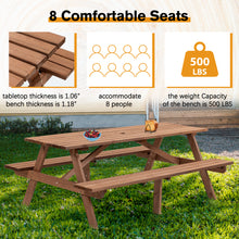 Load image into Gallery viewer, 8 Person Brown Wooden Picnic Table, Outdoor Camping Dining Table with 2 Seats, Garden, DIY with 2 Built-in Benches, 2220lb Capacity
