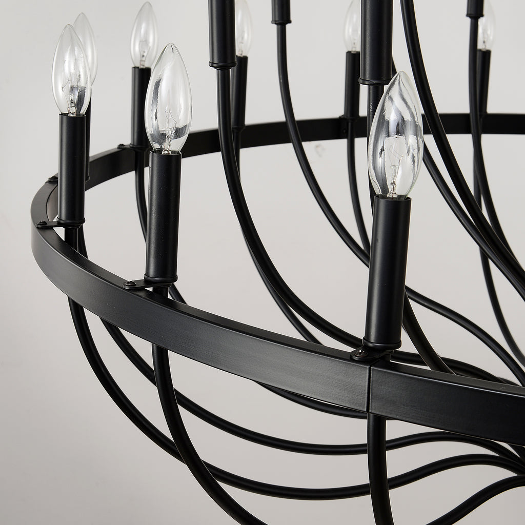 24-Light Black Chandelier Industrial Iron Candle Chandelier Modern Suspended Farmhouse Chandeliers Pendant Light Fixtures for Dining Room Bedroom Living Room Kitchen Island Foyer E12 Bulb (NO Include)